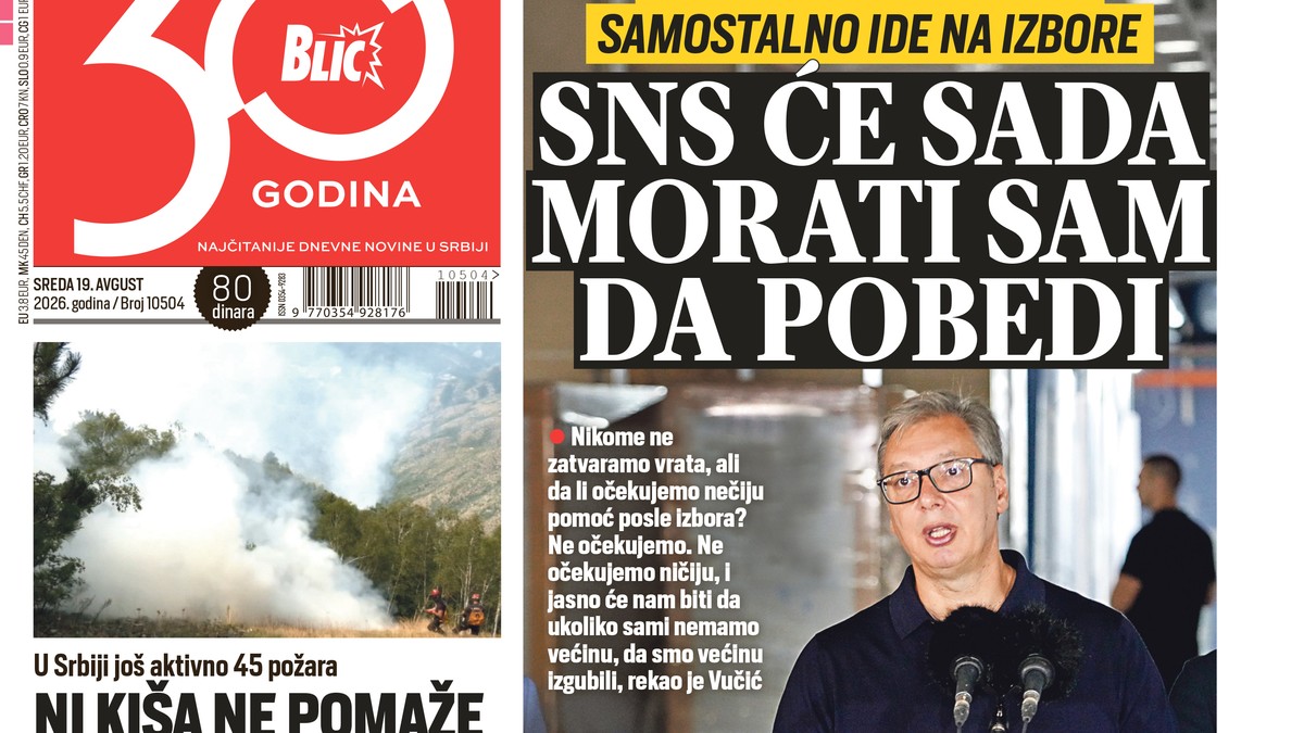 Blic naslovna strana za 19.8.