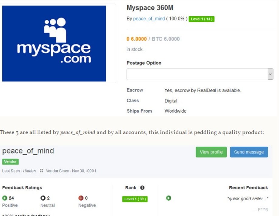 Oferta skradzionej bazy użytkowników MySpace