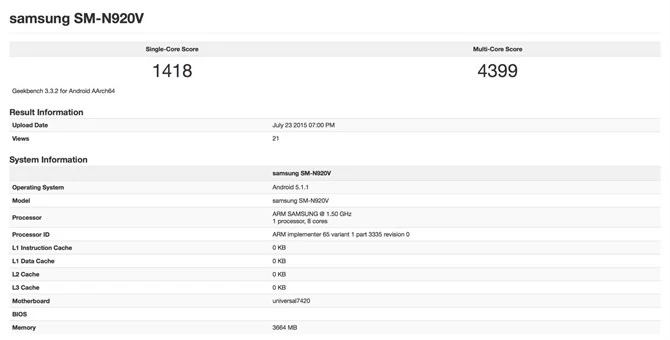 SM-N920V pojawił się w teście Geekbench