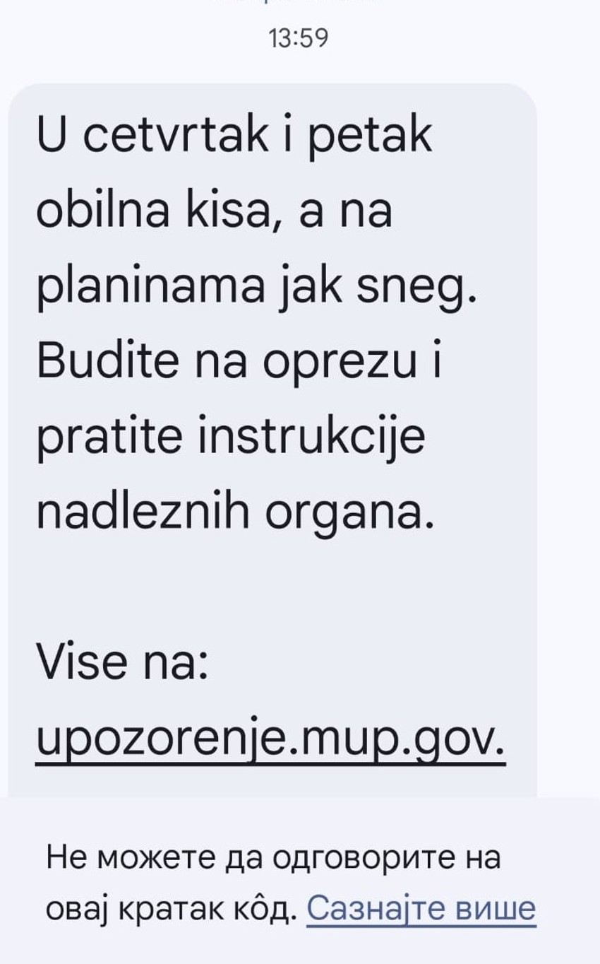 Hitno upozorenje SMS