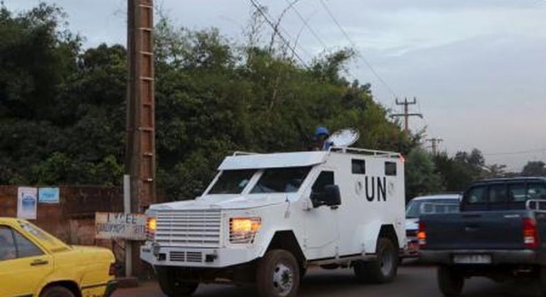 A UN armored vehicle patrols in Bamako, Mali, November 23, 2015.