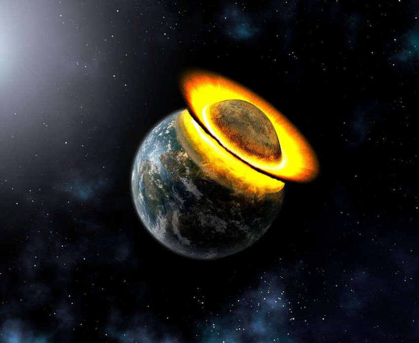 Grafički prikaz sudara Zemlje i druge planete