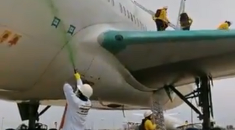 A Greenpeace aktivistái zöldre festenek egy párizsi repülőgépet