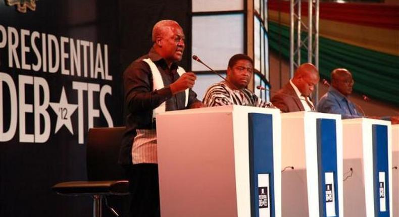 John Mahama with other flag bearers at IEA presidential debate in 2012