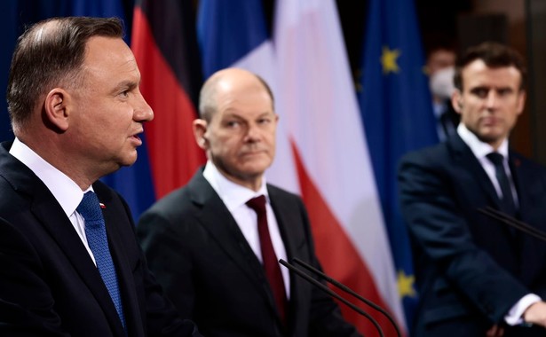 Andrzej Duda, Olaf Scholz i Emmanuel Macron