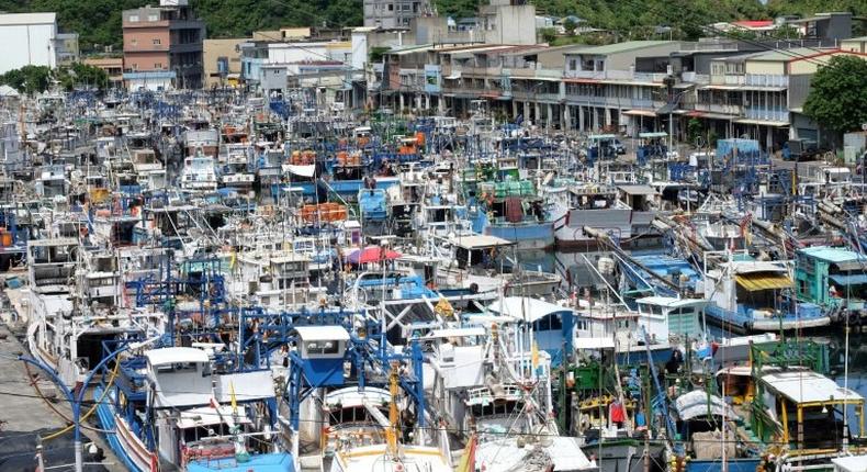 Fishing boats take shelter at Nanfangao fish harbour in Suao, Yilan county in east Taiwan, as typhoon Senat approaches