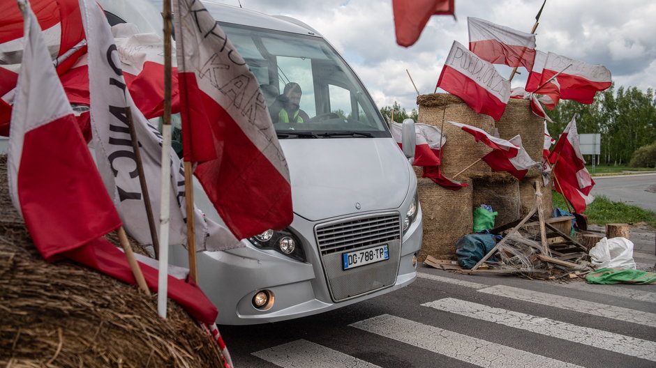 Protest rolników w pobliżu polsko-ukraińskiego przejścia granicznego w Dorohusku, 19 kwietnia 2024 r.