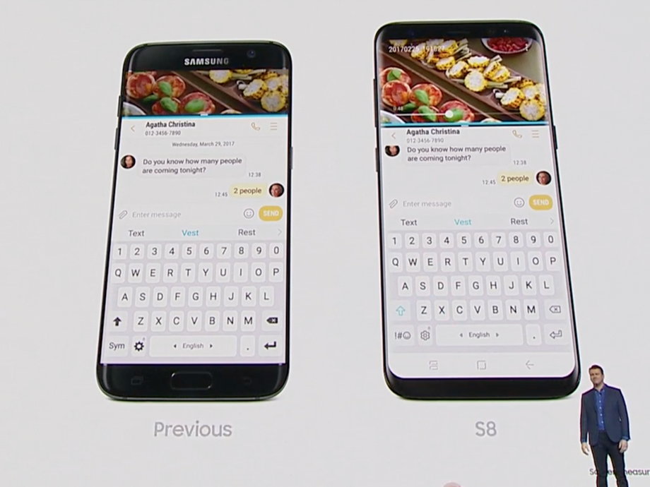 Typowy ekran w formacie 16:9 i ekran 18,5:9 z Galaxy S8. Miniaturowy człowiek nie jest dołączony do zestawu