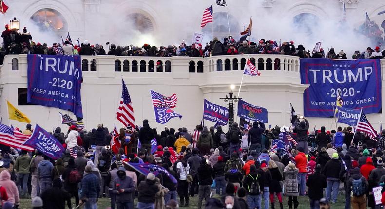 In this Jan. 6, 2021 file photo rioters supporting President Donald Trump storm the Capitol in Washington.
