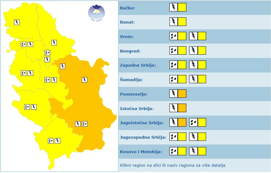 Meteoalarm za četvrtak