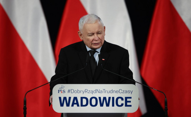 Jarosław Kaczyński podczas spotkania ze zwolennikami PiS w Wadowicach