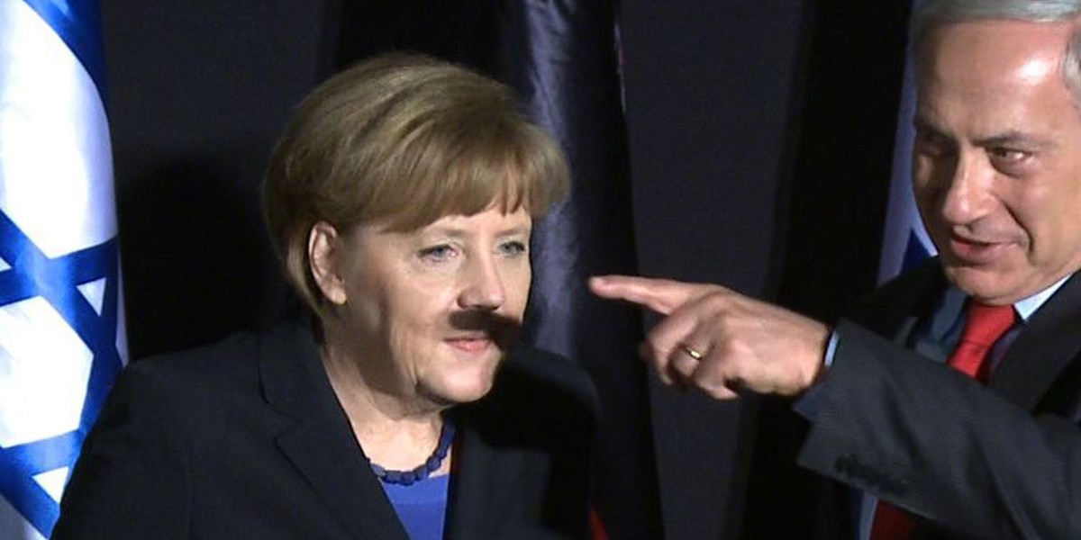 Hitlerowskie wąsy Merkel w Izraelu!