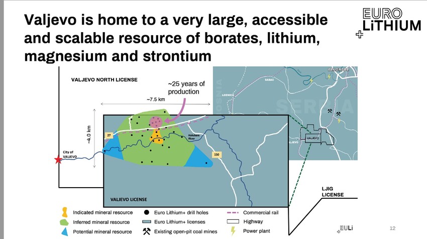 Mapa valjevskog kraja sa nalazištima litijuma koja je istraživala kompanija "Euro litijum Balkan"