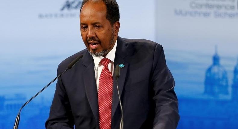 Hassan Sheikh Mohamud, President of Somalia, speaks at the Munich Security Conference in Munich, Germany, February 14, 2016. REUTERS/Michael Dalder