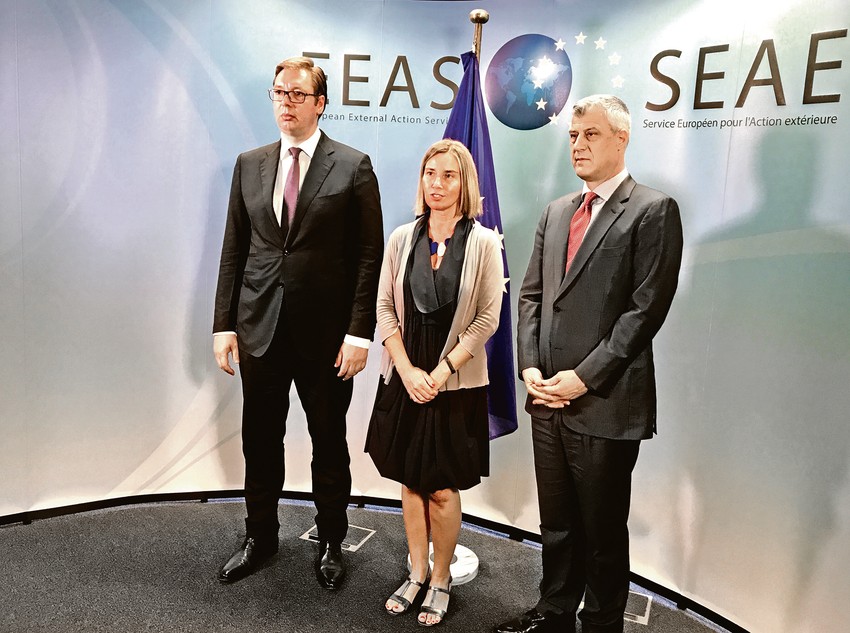 Aleksandar Vučić, Federika Mogerini i Hašim Tači