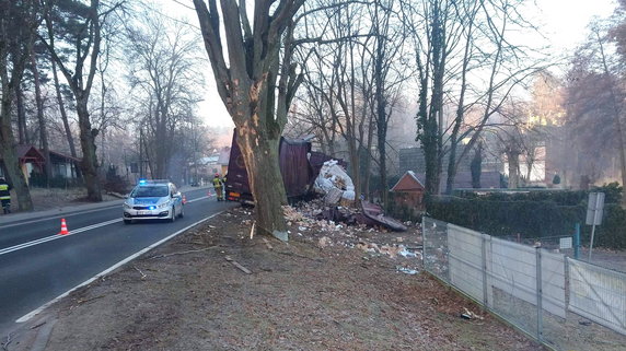 Wypadek ciężarówki przewożącej żarówki na DK22 fot. OSP Dobiegniew