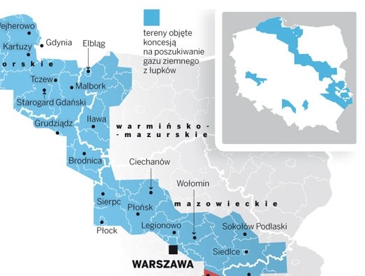 Mapa: gaz łupkowy