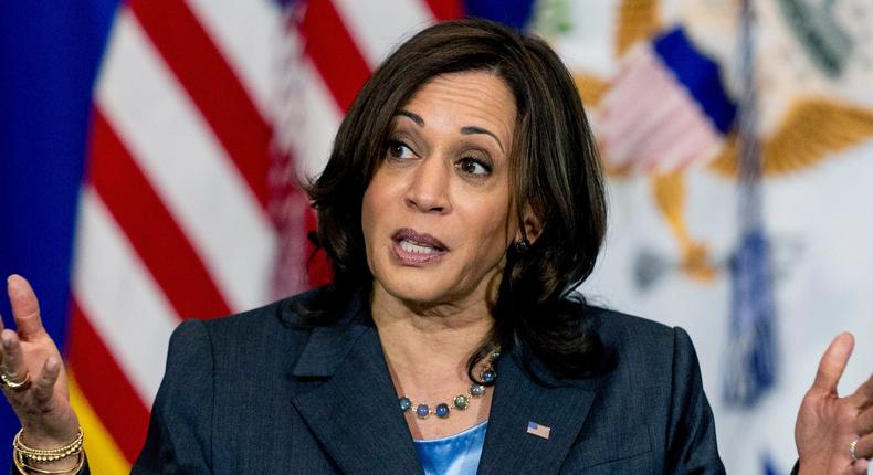 Vice President Kamala Harris speaks during a meeting on voting rights at the TCF Center in Detroit, Monday, July 12, 2021.
