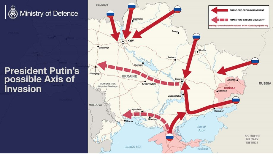 Brytyjska mapa, która przedstawia możliwe kierunki ataku