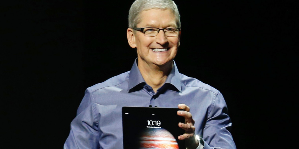 Apple CEO Tim Cook introduces the new iPad Pro during an Apple media event in San Francisco, California, September 9, 2015.
