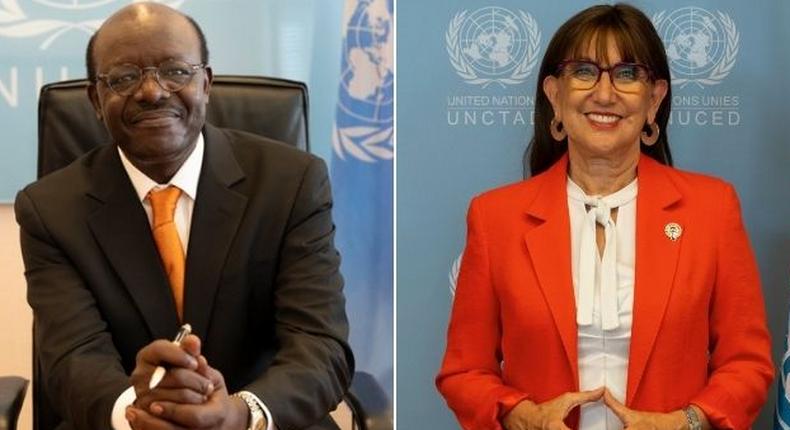 Former UNCTAD Mukhisa Kituyi and incoming UNCTAD Secretary General Rebeca Grynspan