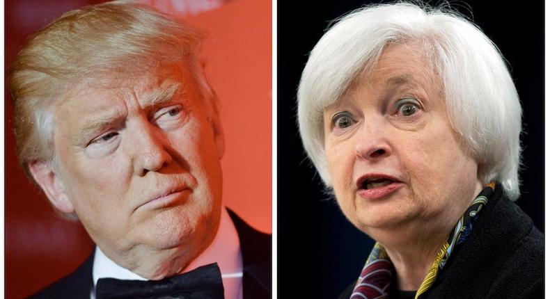 A photo combo showing Donald Trump and Federal Reserve Chair Janet Yellen.