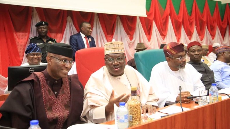 Deputy President of the Senate, Ovie Omo-Agege, President of the Senate, Ahmad Lawan and Speaker of the House of Representatives, Hon. Femi Gbajabiamila (NASS media)