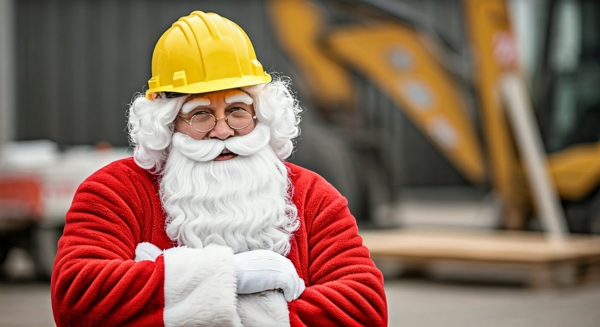 Mikołaj w kasku na budowie
