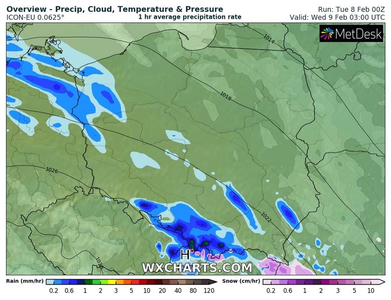 Noc deszczowa głównie na zachodzie oraz południu