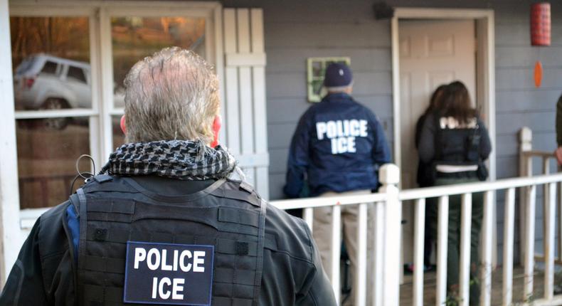 US Immigration and Customs Enforcement officers conducting a targeted enforcement operation in Atlanta on February 9.