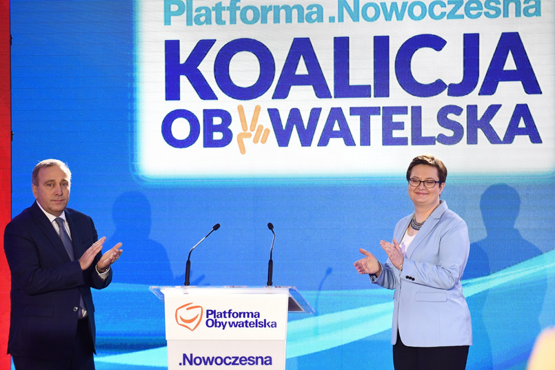 Przewodniczący PO Grzegorz Schetyna oraz przewodnicząca Nowoczesnej Katarzyna Lubnauer podczas wspólnej Konwencji mazowieckiej Platformy Obywatelskiej i Nowoczesnej