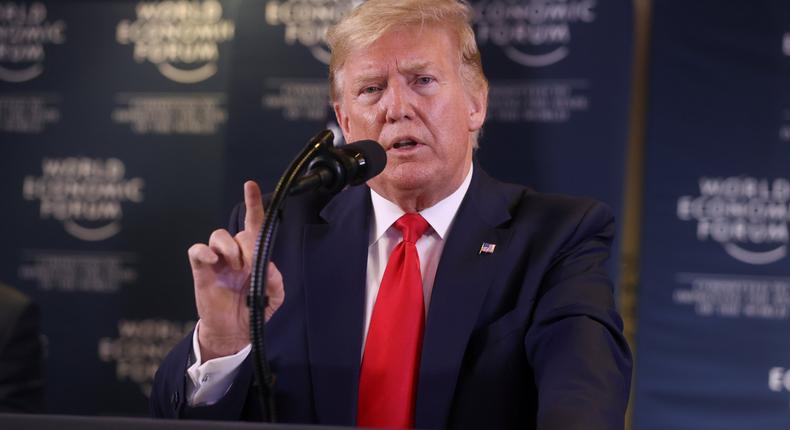 U.S. President Donald Trump gestures as he holds a news conference at the 50th World Economic Forum (WEF) in Davos, Switzerland, January 22, 2020. REUTERS/Jonathan Ernst