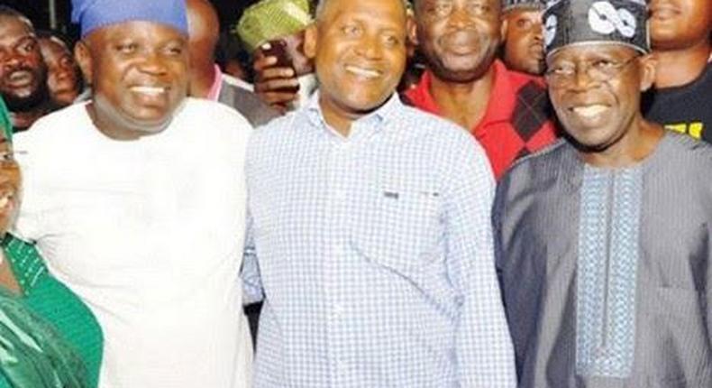 Billionaire Aliko Dangote with Lagos State Governor-elect, Akinwunmi Ambode and APC National Leader, Bola Tinubu