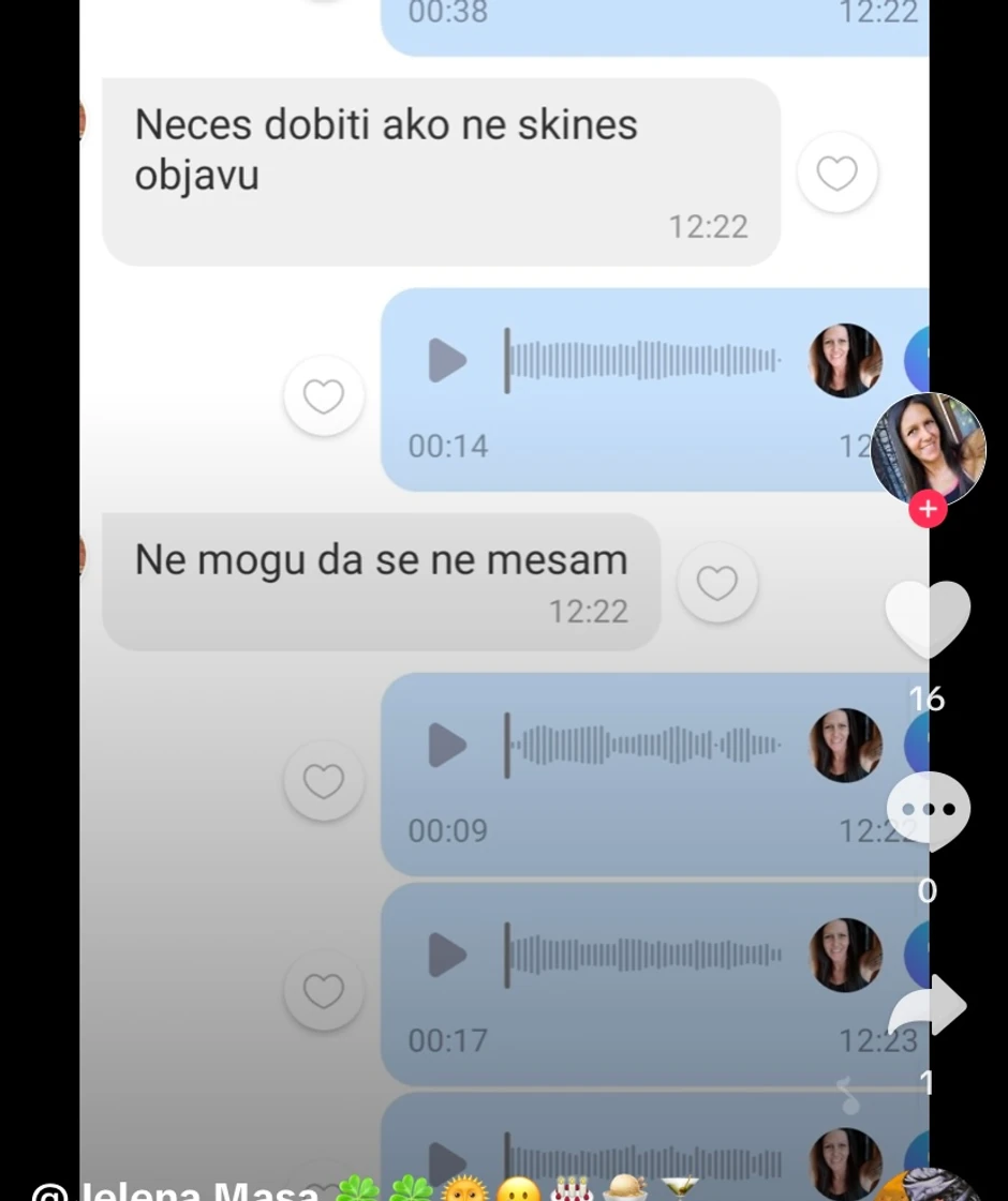 Objava Jelene Maše na TikToku