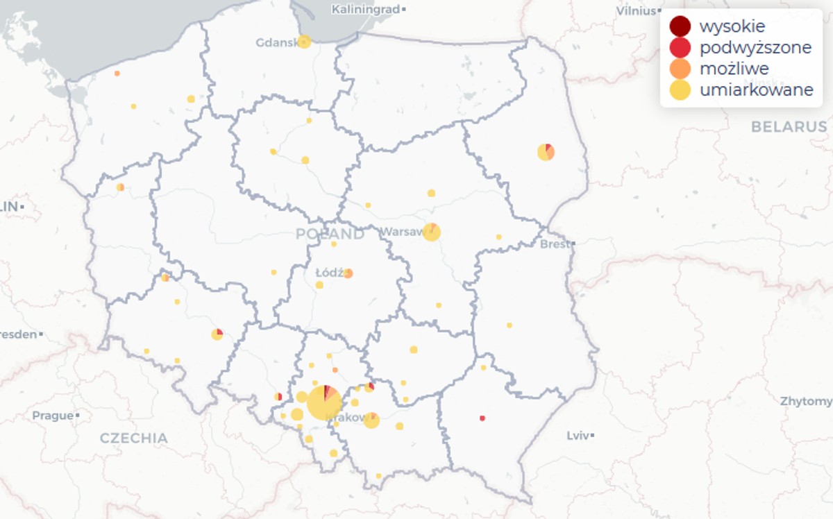 Ryzyko zakażenia koronawirusem w Polsce, źródło: POLCOVID-19