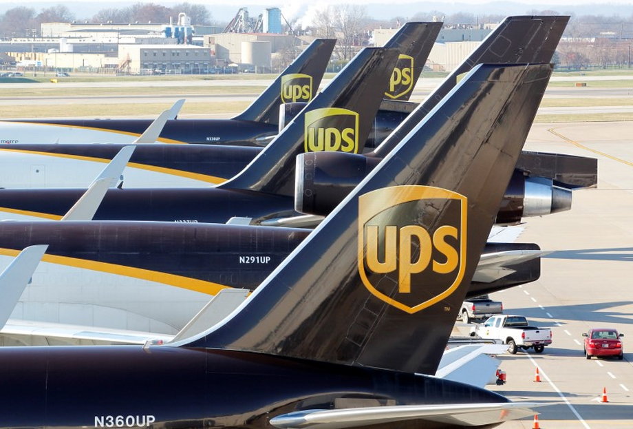 United Parcel Service air craft are being loaded with air containers full of packages bound for their final destination at the UPS Worldport All Points International Hub during the peak delivery month in Louisville
