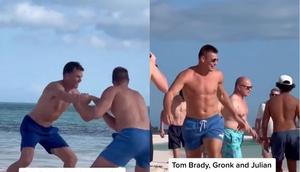 Tom Brady, Rob Gronkowski, and Julian Edelman enjoy a bit of beach volleyball.@camillekostek / Instagram