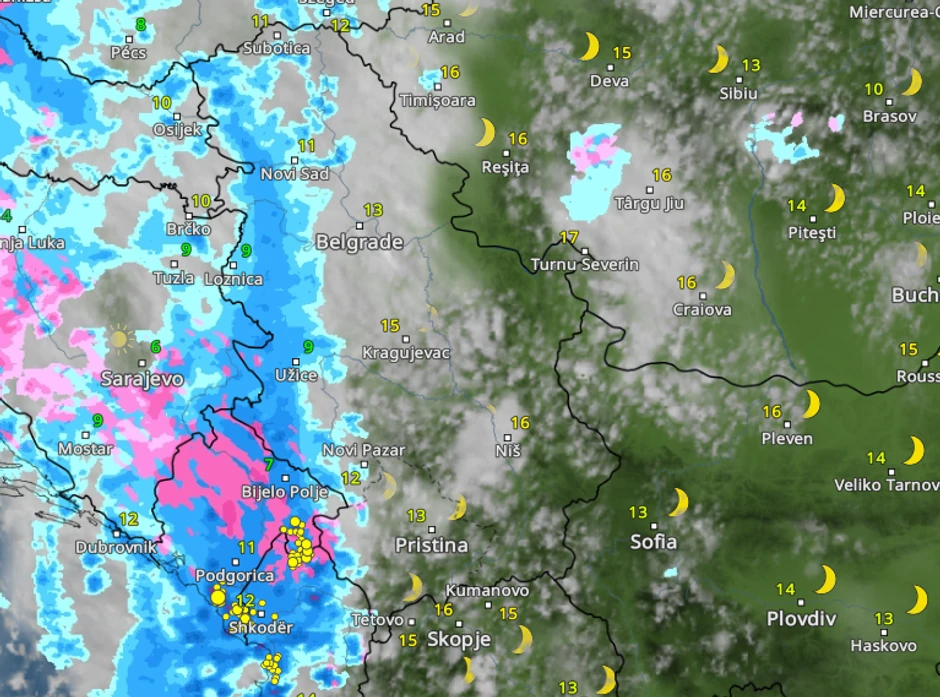 Kretanje padavina sutra u 18 časova 