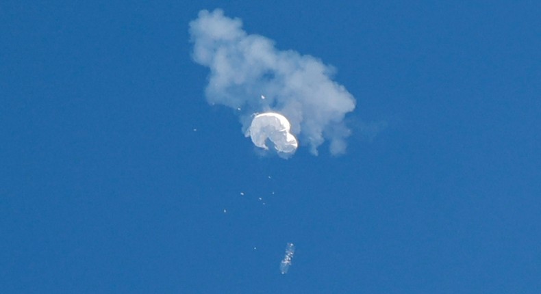 A suspected Chinese spy balloon moments after being shot down over South Carolina in February 2023.Randall Hill/Reuters