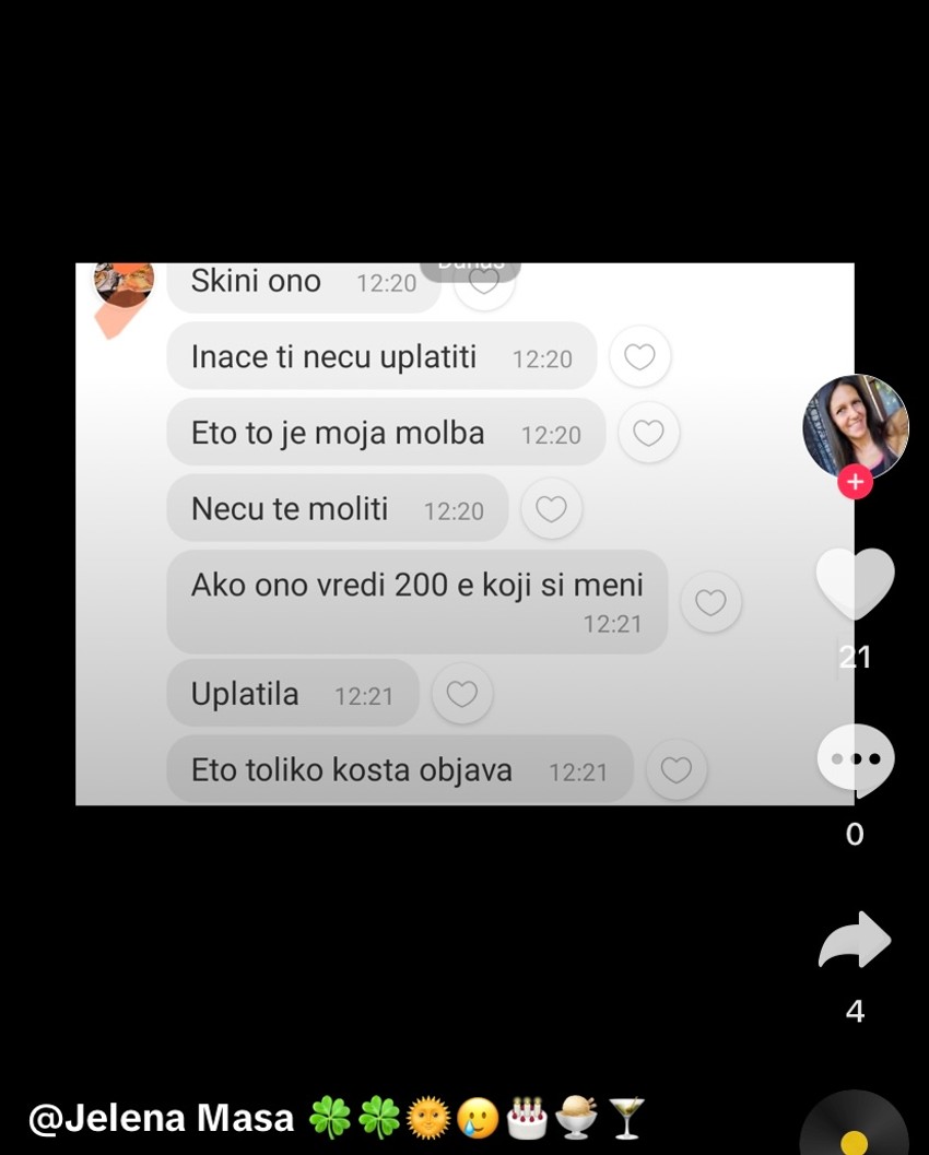 Objava Jelene Maše na TikToku