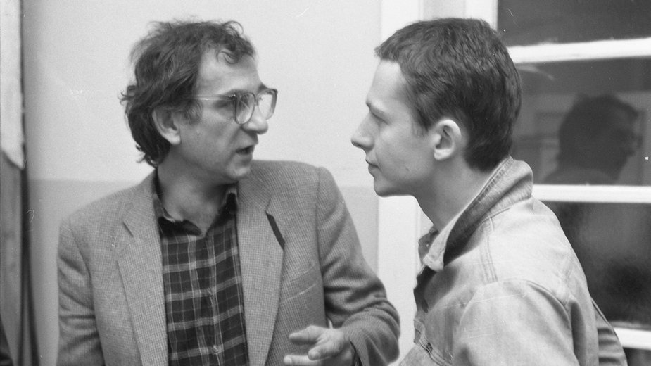 Bogusław Linda i Krzysztof Kieślowski na planie filmu "Przypadek", 1981 r.