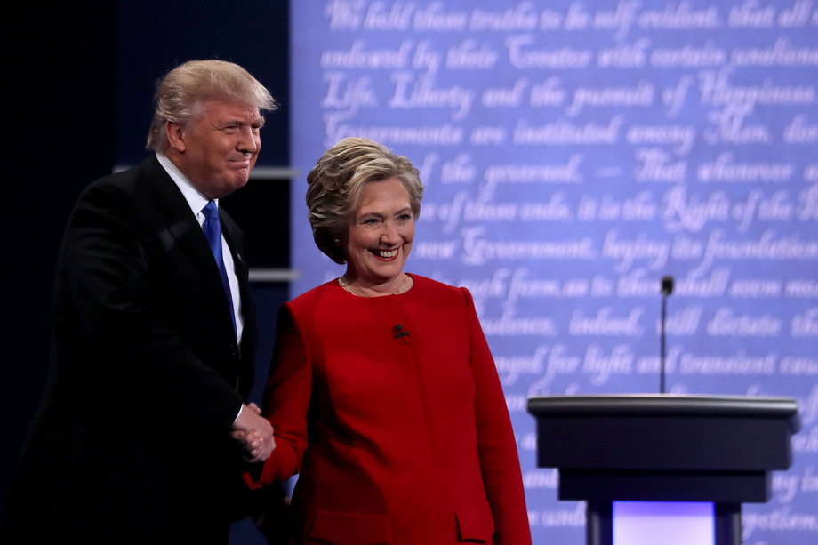 Trump with Hillary Clinton at Monday night's debate.