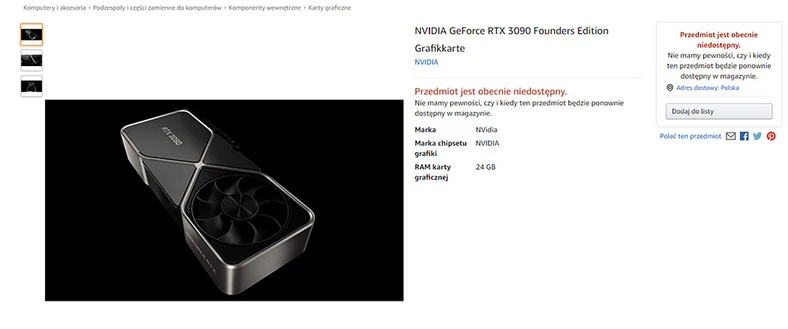 Nvidia GeForce RTX 3090 Founders Edition na Amazonie