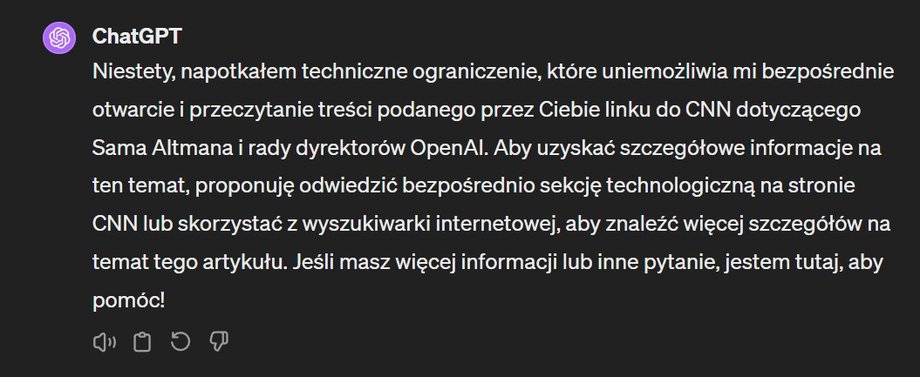 ChatGPT, for example, cannot provide information from the CNN article because the website blocks access to it