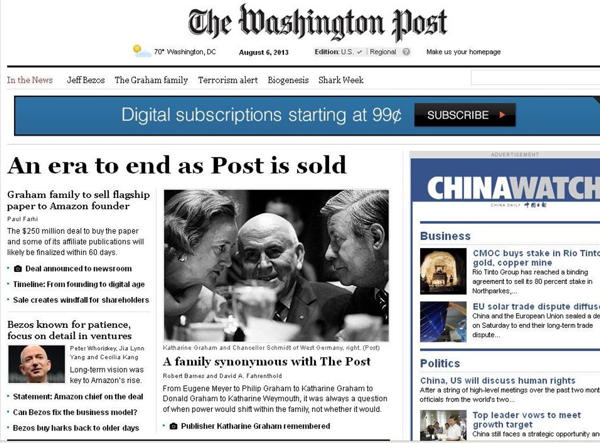 Pierwsza strona internetowej strony "Washington Post"