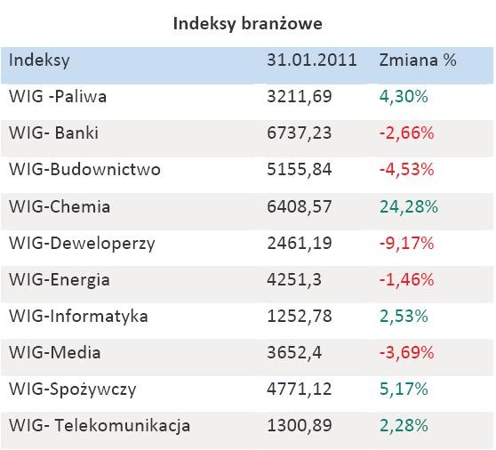 Indeksy branżowe - styczeń 2011 r.