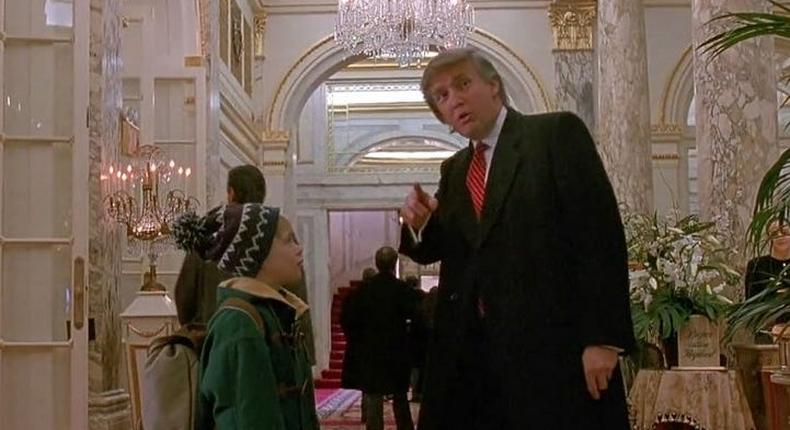 (L-R) Macaulay Culkin and Donald Trump in Home Alone 2: Lost in New York.Screengrab
