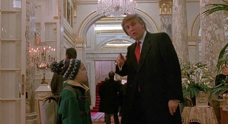 (L-R) Macaulay Culkin and Donald Trump in Home Alone 2: Lost in New York.Screengrab