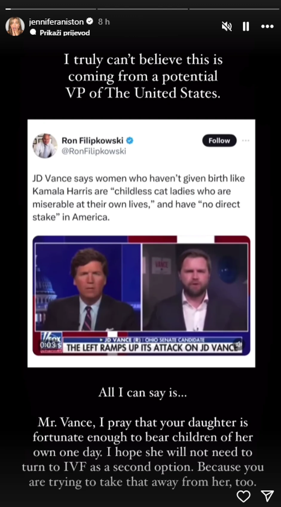 Dženifer Aniston kritikovala Vensa