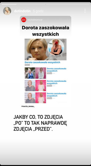 Widok InstaStories zamieszczonego na profilu Doroty Szelągowskiej na Instagramie